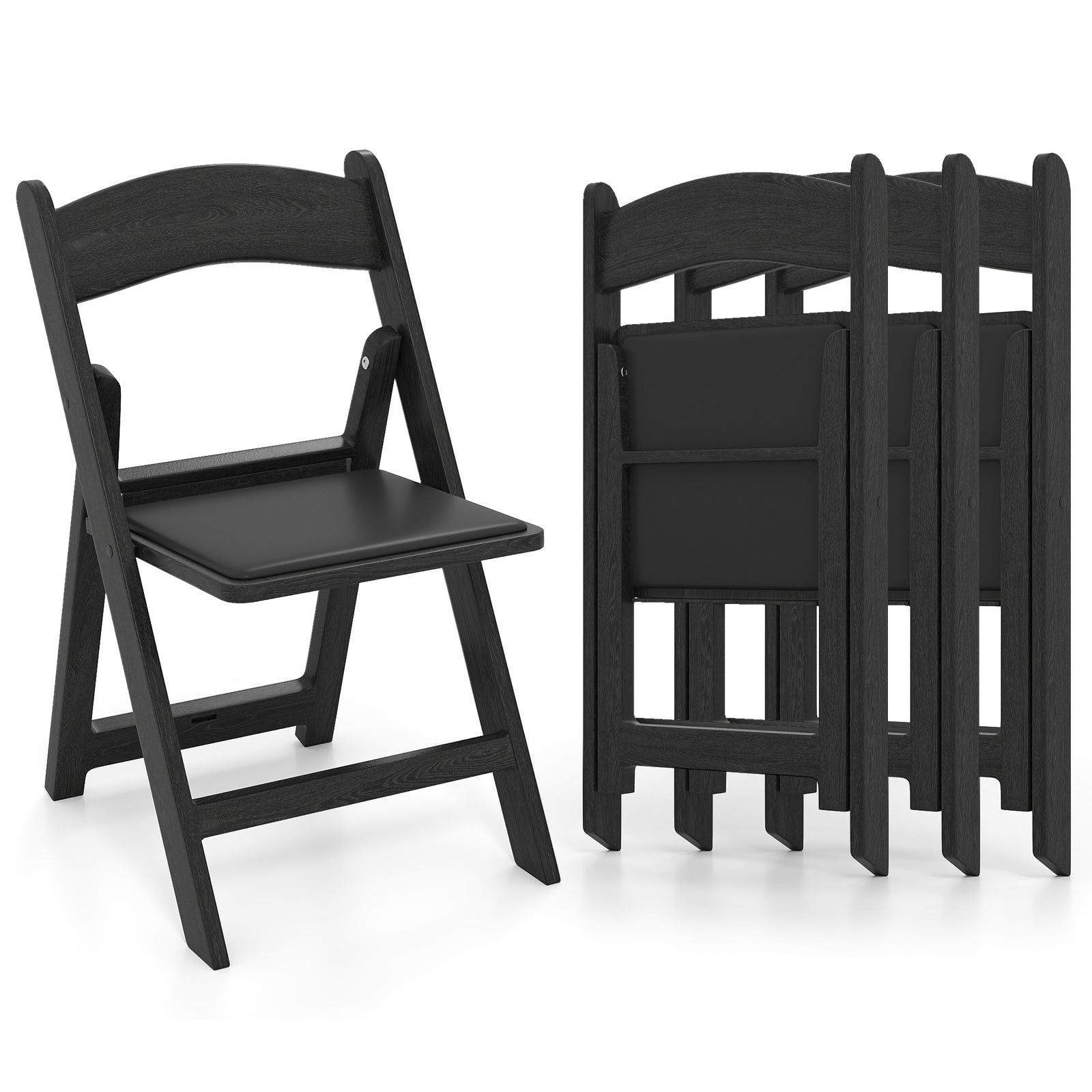 4 Pack Resin Folding Chairs with Padded Seat Cushion-Black