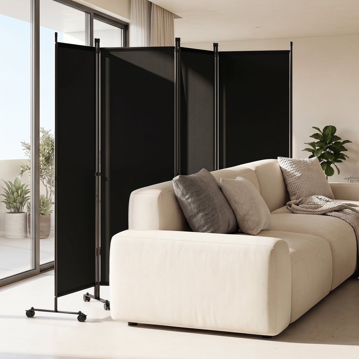 4-Panel Room Divider 173 CM Tall Folding Privacy Screen-Black