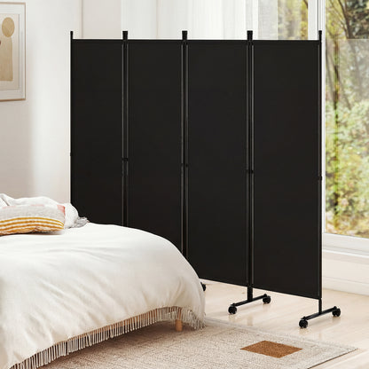 4-Panel Room Divider 173 CM Tall Folding Privacy Screen-Black