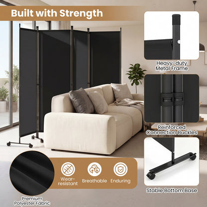 4-Panel Room Divider 173 CM Tall Folding Privacy Screen-Black