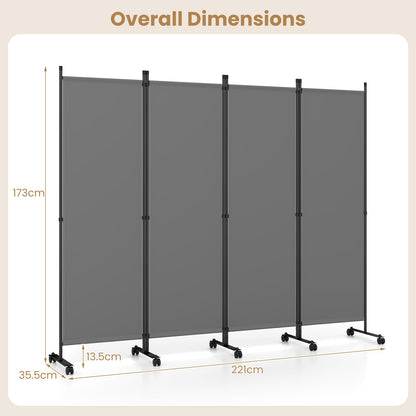 4-Panel Room Divider 173 CM Tall Folding Privacy Screen-Grey
