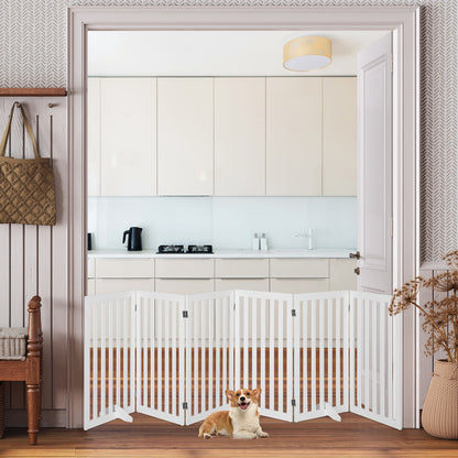 6-Panel 89 cm Pet Barrier Wooden Freestanding Pet Safety Gate-White