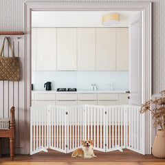 6-Panel 89 cm Pet Barrier Wooden Freestanding Pet Safety Gate-White