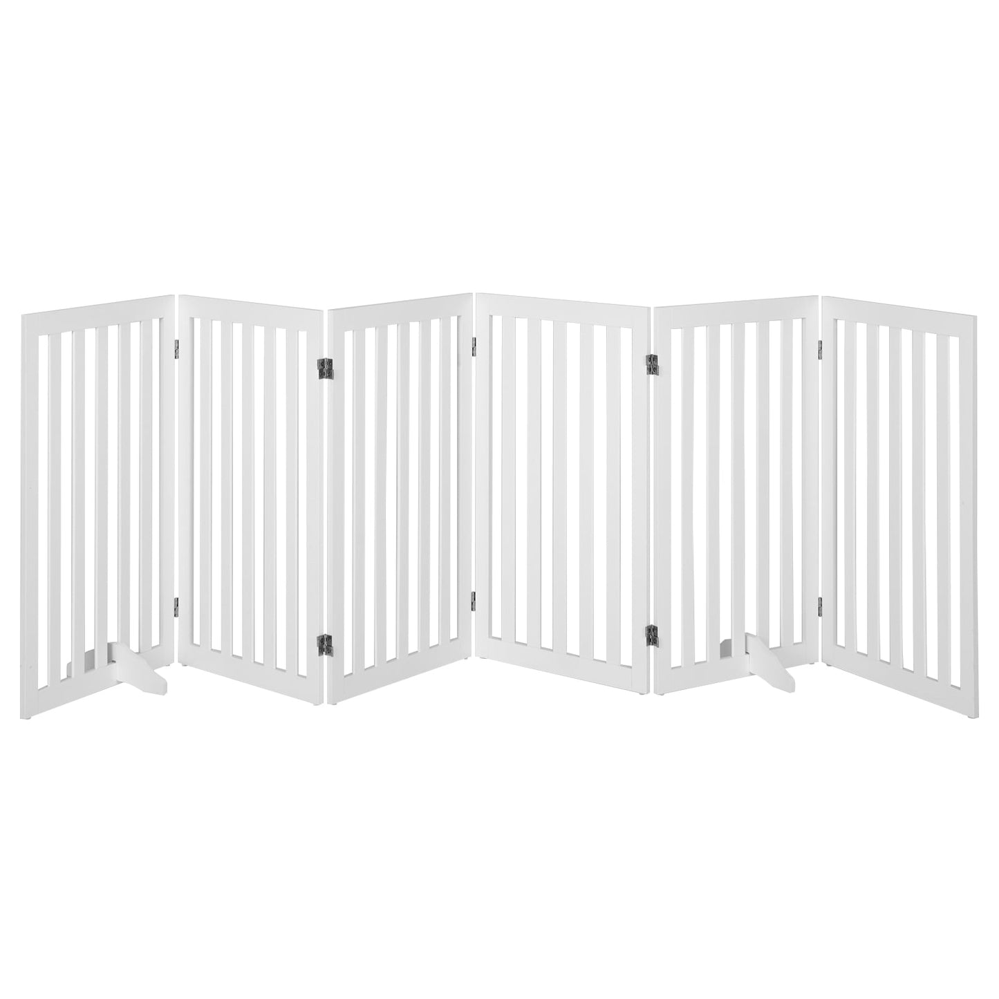 6-Panel 89 cm Pet Barrier Wooden Freestanding Pet Safety Gate-White
