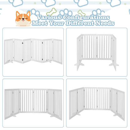 6-Panel 89 cm Pet Barrier Wooden Freestanding Pet Safety Gate-White