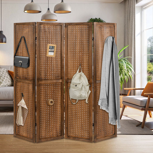 170cm 4-Panel Folding Room Divider with 360° Metal Hinges and Solid Wood Frame-4-Panel