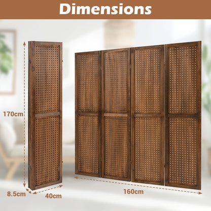 170cm 4-Panel Folding Room Divider with 360° Metal Hinges and Solid Wood Frame-4-Panel