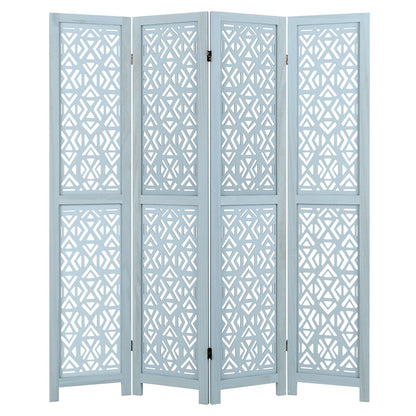 165cm 4-Panel Wooden Room Divider with Carved Cutout Pattern and Solid Wood Frame-4-Panel