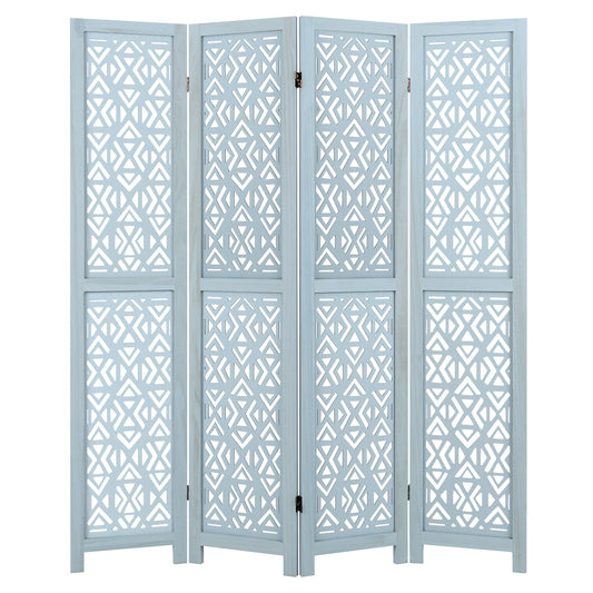165cm 4-Panel Wooden Room Divider with Carved Cutout Pattern and Solid Wood Frame-4-Panel