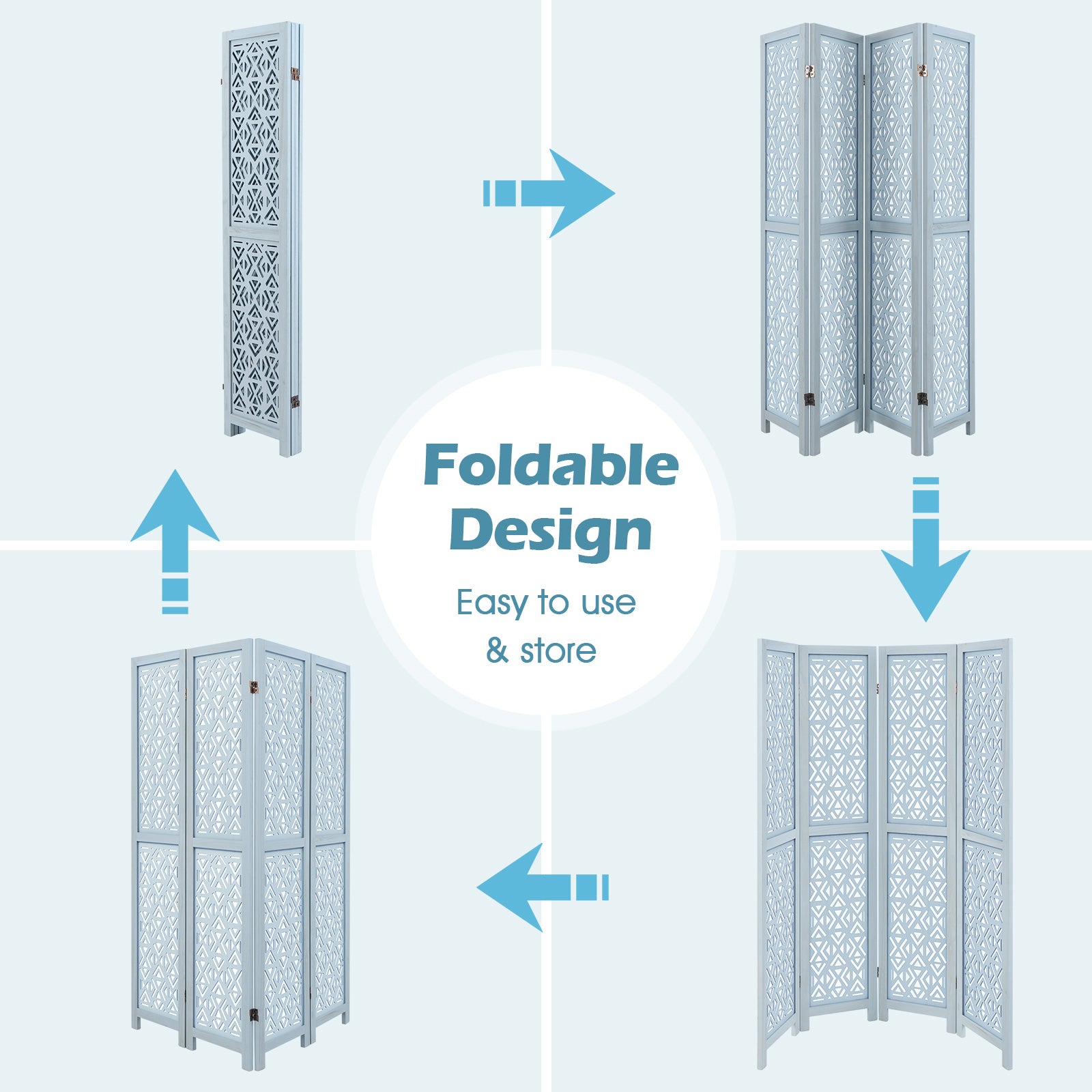 165cm 4-Panel Wooden Room Divider with Carved Cutout Pattern and Solid Wood Frame-4-Panel