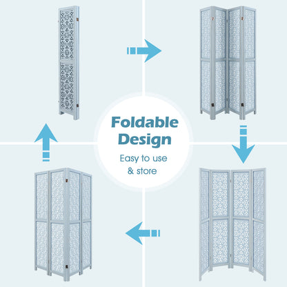 165cm 4-Panel Wooden Room Divider with Carved Cutout Pattern and Solid Wood Frame-4-Panel
