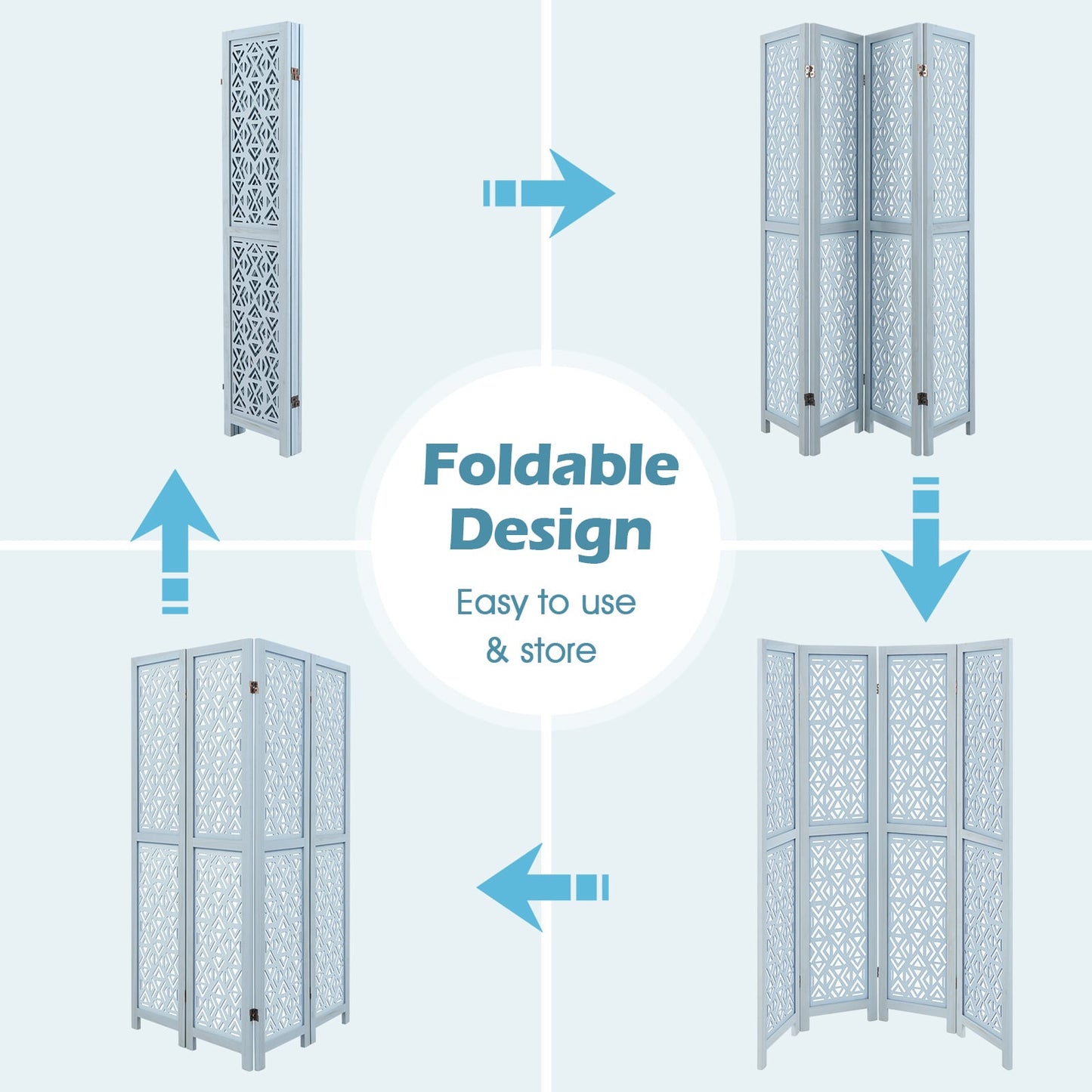 165cm 4-Panel Wooden Room Divider with Carved Cutout Pattern and Solid Wood Frame-4-Panel