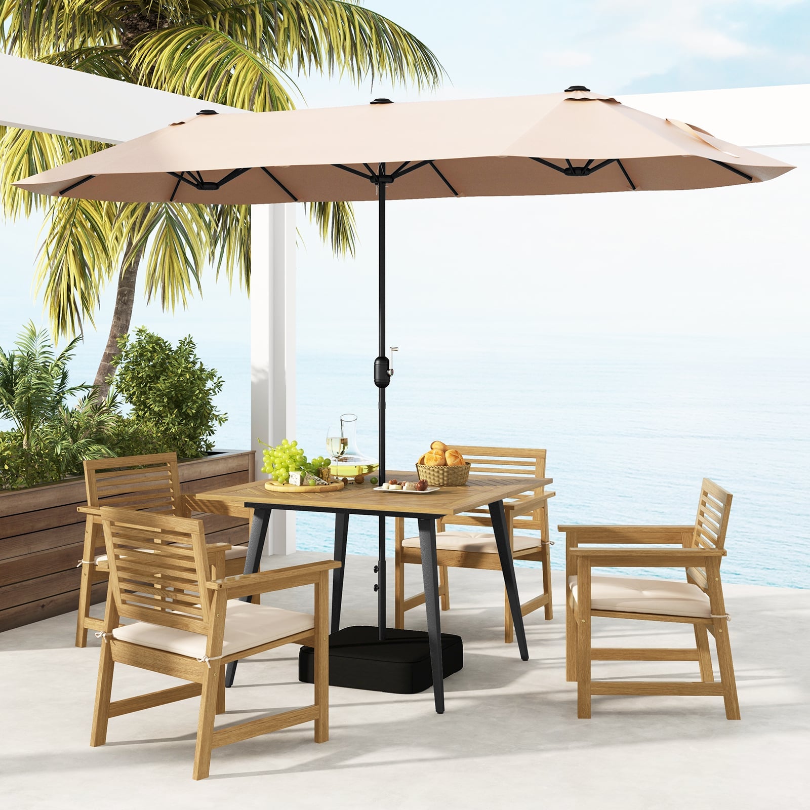 4-Person Acacia Wood Patio Table with Metal Legs