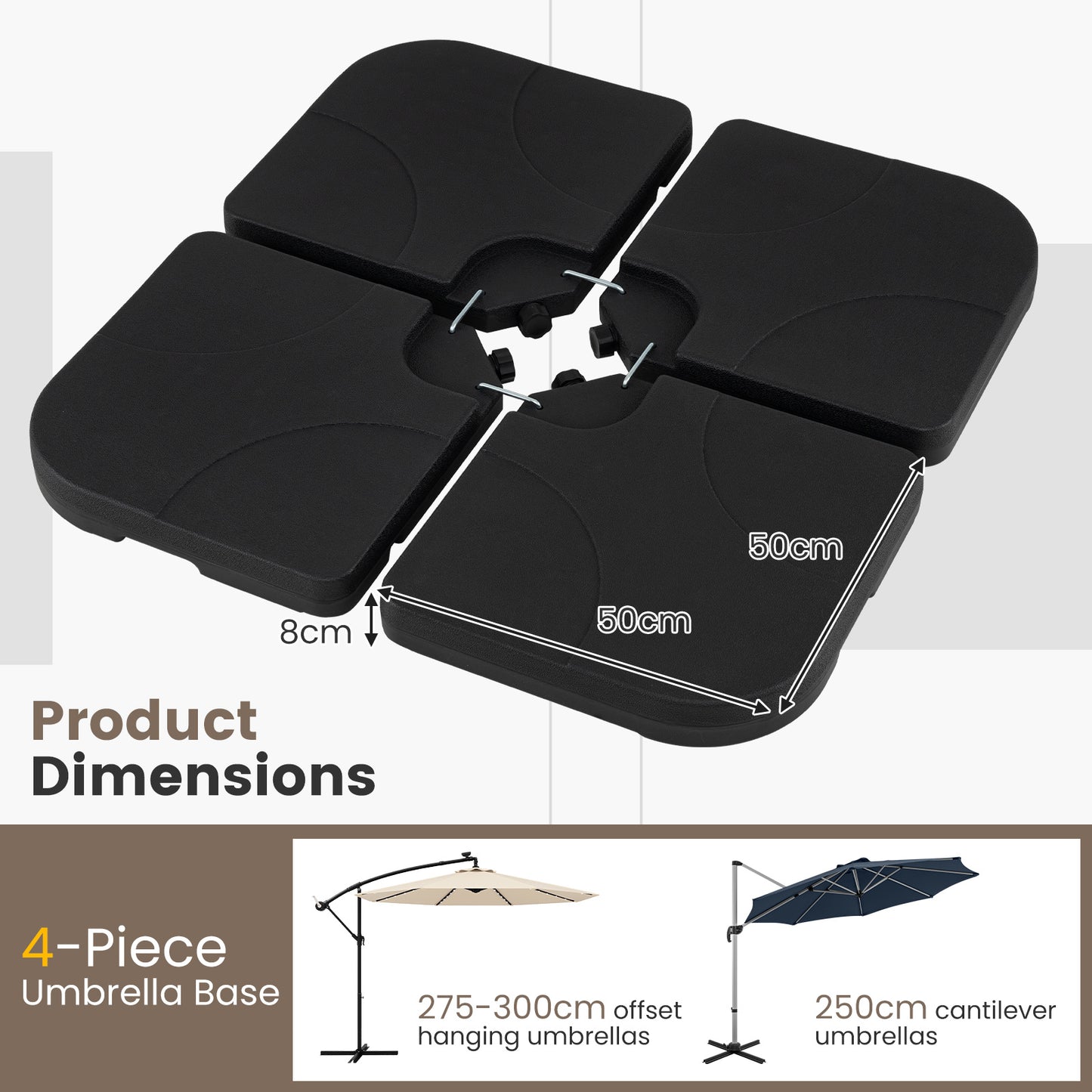 4-Piece 72 KG Heavy-Duty Cantilever Offset Patio Market Umbrella Base-Black