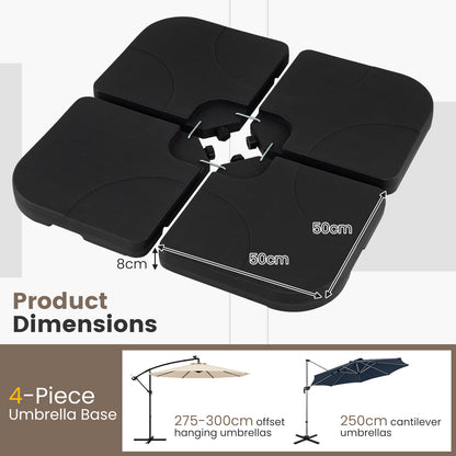 4-Piece 72 KG Heavy-Duty Cantilever Offset Patio Market Umbrella Base-Black
