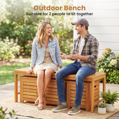4-Piece Outdoor Bench and Storage Box Set with Lids and Built-in Side Handles