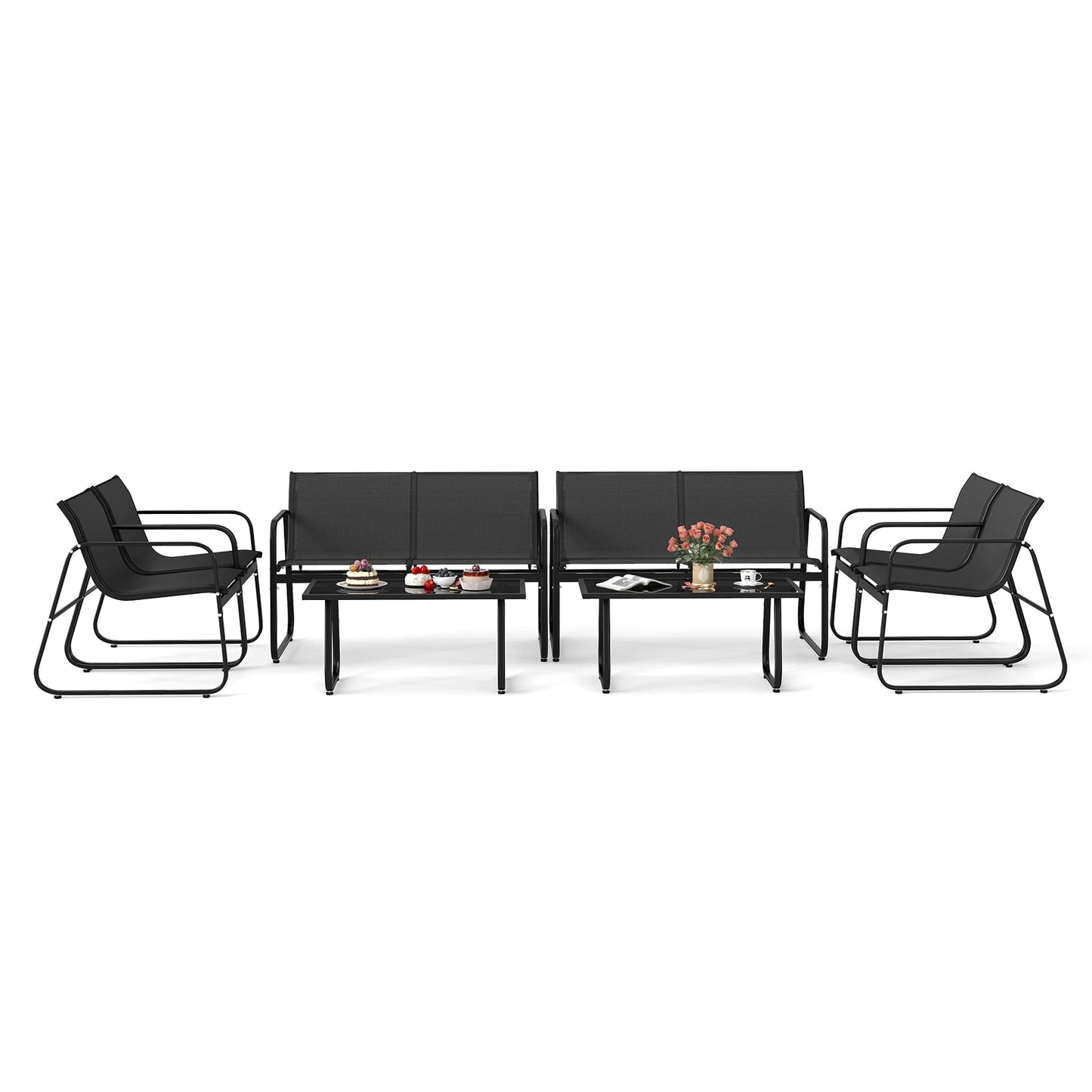 4 Piece Outdoor Furniture Set Patio Metal Conversation Chair Coffee Table