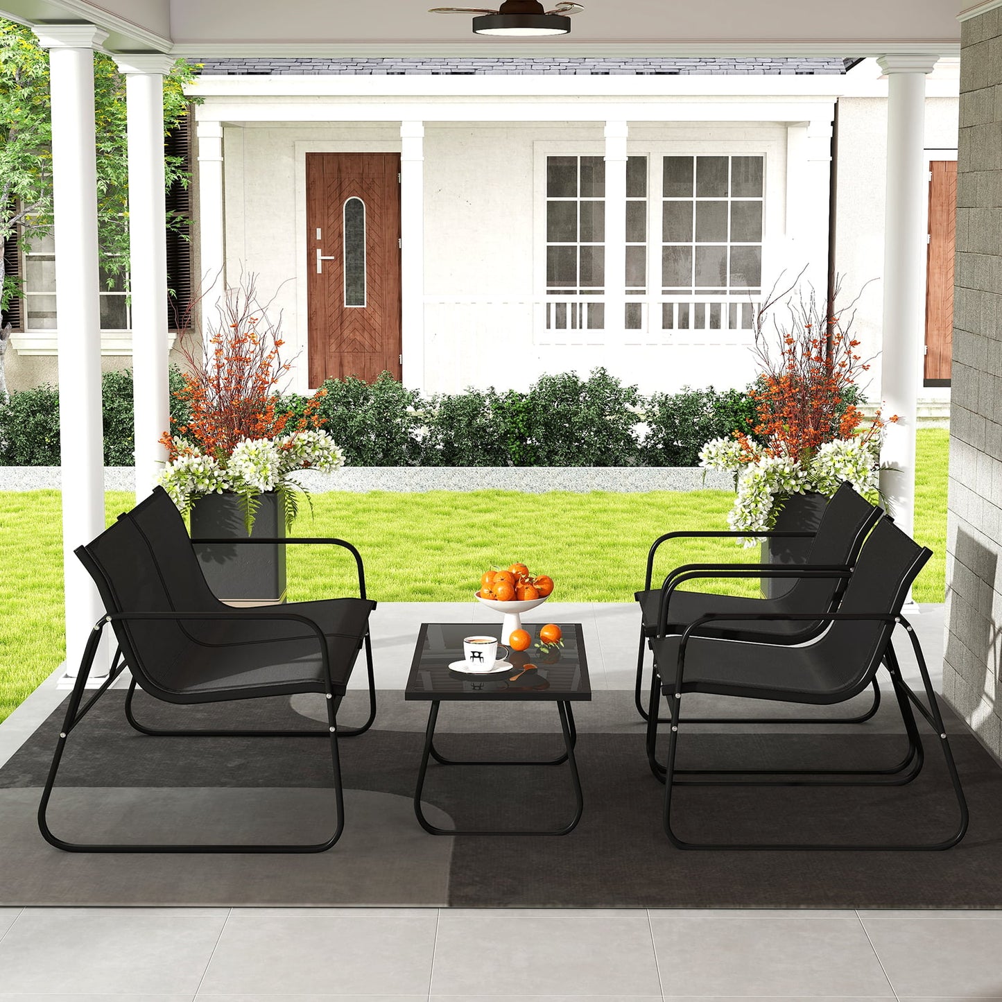 4 Piece Outdoor Furniture Set Patio Metal Conversation Chair Coffee Table