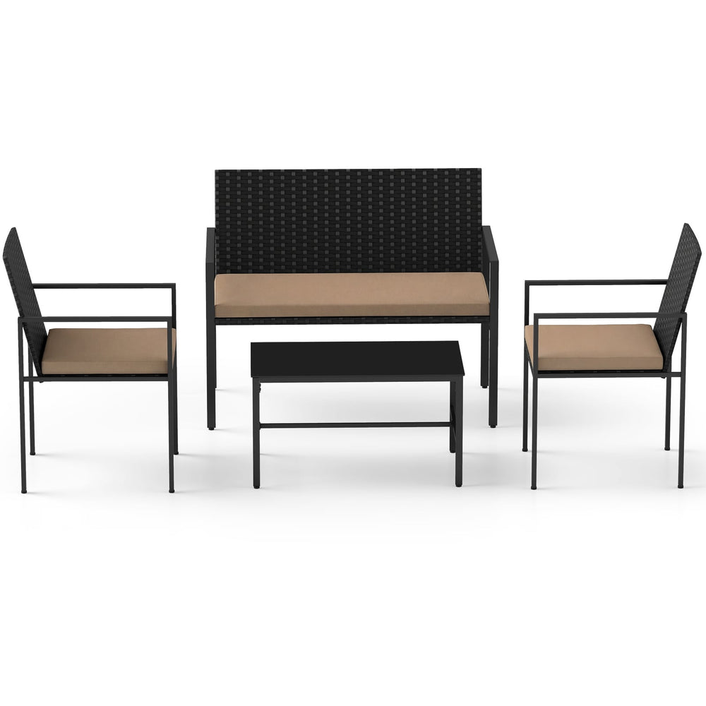 4-Piece Outdoor Rattan Chairs and Loveseat with Tempered Glass Coffee Table for Backyard-Yellow