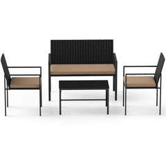 4-Piece Outdoor Rattan Chairs and Loveseat with Tempered Glass Coffee Table for Backyard-Yellow