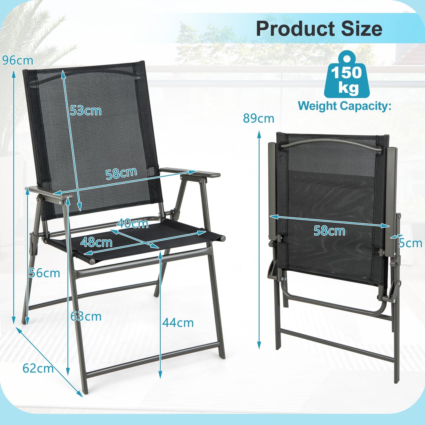4 Piece Patio Folding Dining Chair Set for Garden Backyard-Black