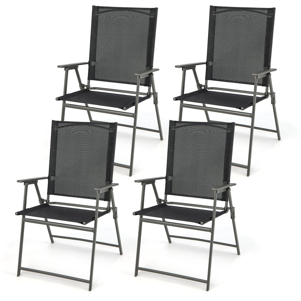 4 Piece Patio Folding Dining Chair Set for Garden Backyard-Black