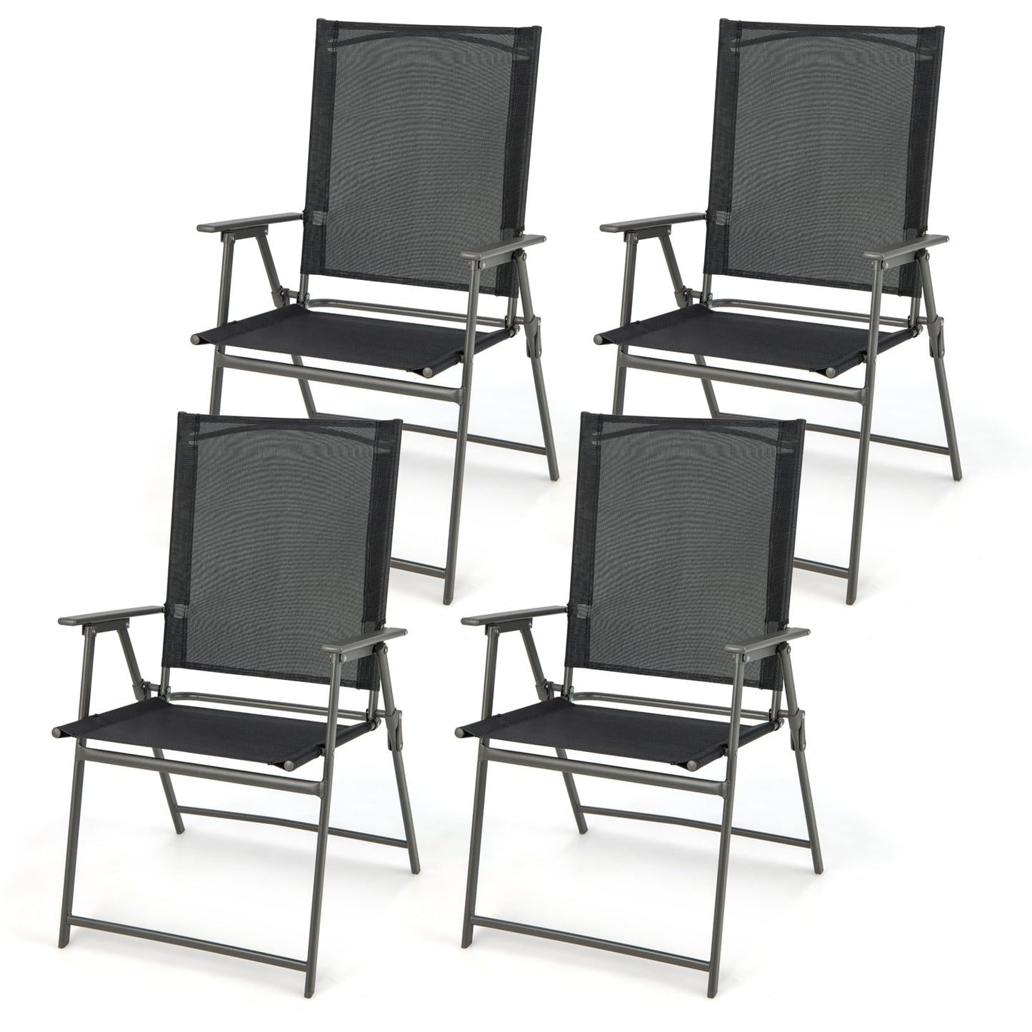 4 Piece Patio Folding Dining Chair Set for Garden Backyard-Black
