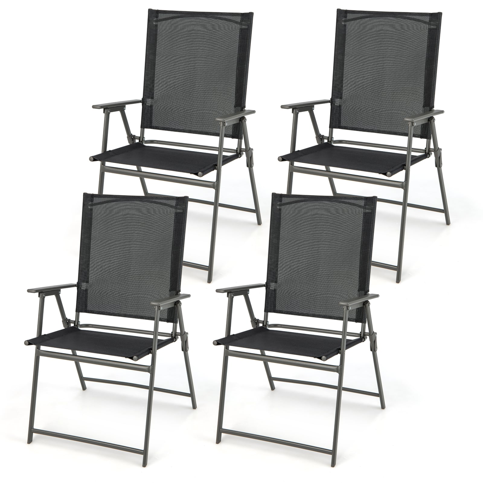 4 Piece Patio Folding Dining Chair Set for Garden Backyard-Black