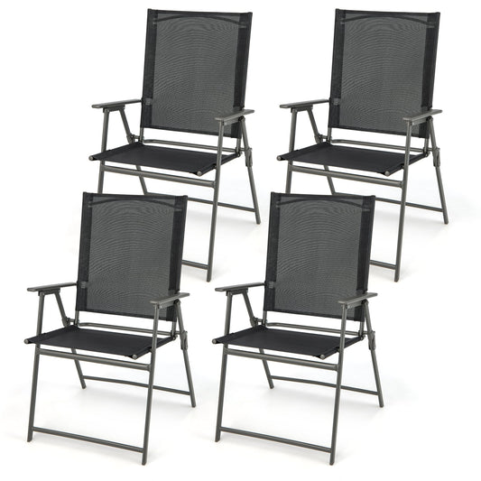 4 Piece Patio Folding Dining Chair Set for Garden Backyard-Black