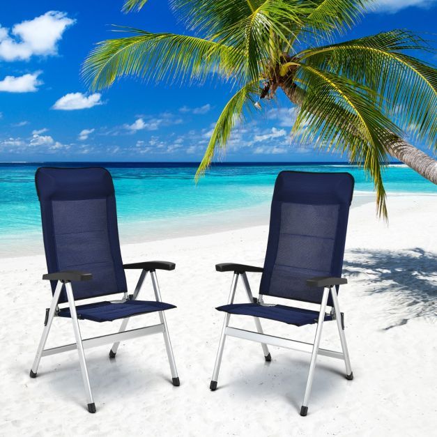 4-Piece Patio Portable Folding Lounge Chair with Raised Backrest-Navy