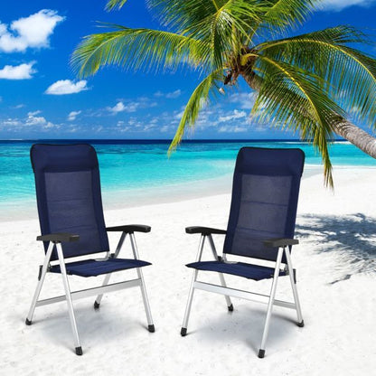 4-Piece Patio Portable Folding Lounge Chair with Raised Backrest-Navy