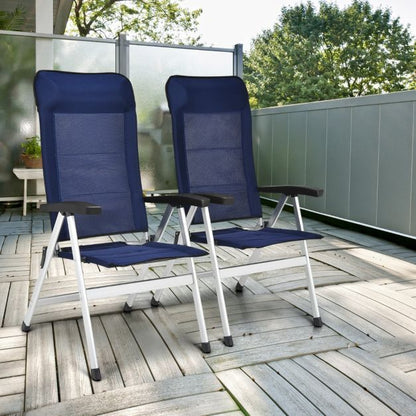 4-Piece Patio Portable Folding Lounge Chair with Raised Backrest-Navy