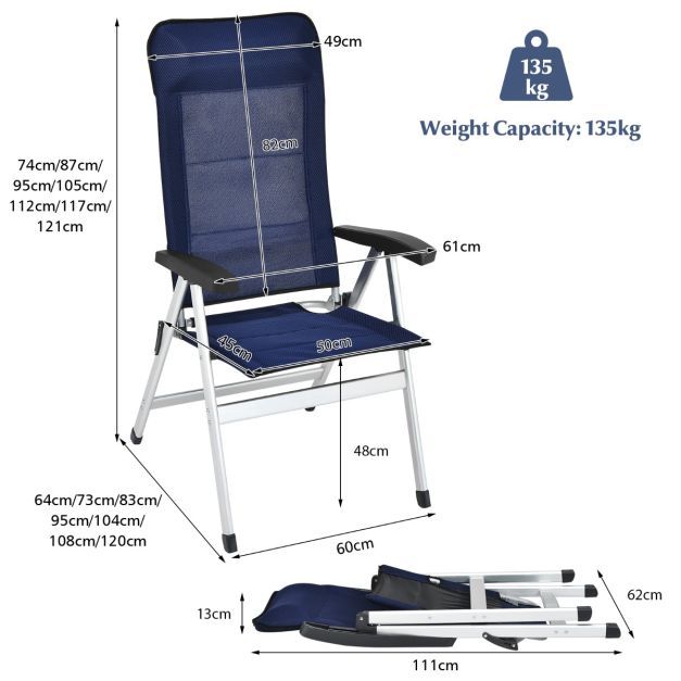 4-Piece Patio Portable Folding Lounge Chair with Raised Backrest-Navy