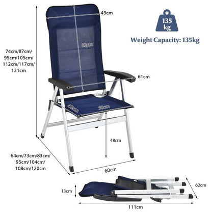 4-Piece Patio Portable Folding Lounge Chair with Raised Backrest-Navy