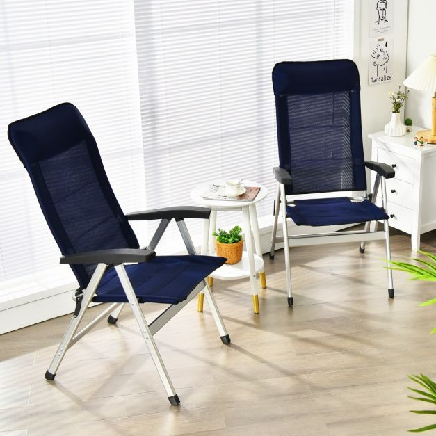 4-Piece Patio Portable Folding Lounge Chair with Raised Backrest-Navy