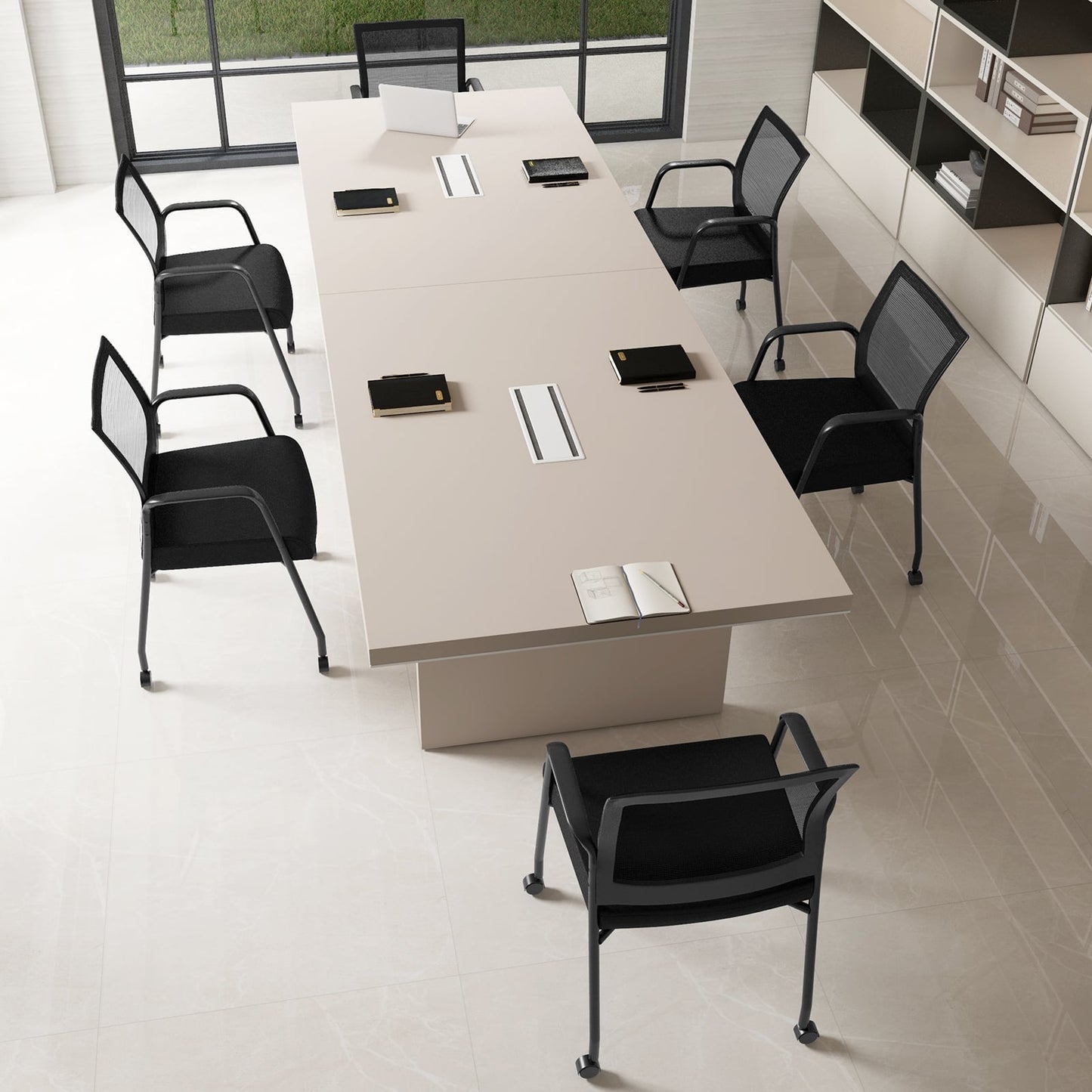 4 Pieces Office Guest Chairs on Wheels-Black