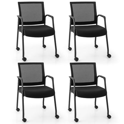 4 Pieces Office Guest Chairs on Wheels-Black