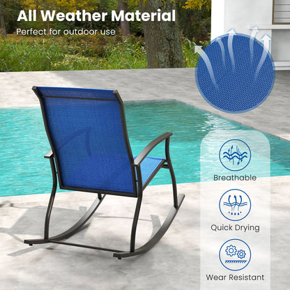 4 Pieces Outdoor Rocking Chairs with Breathable Backrest-Navy