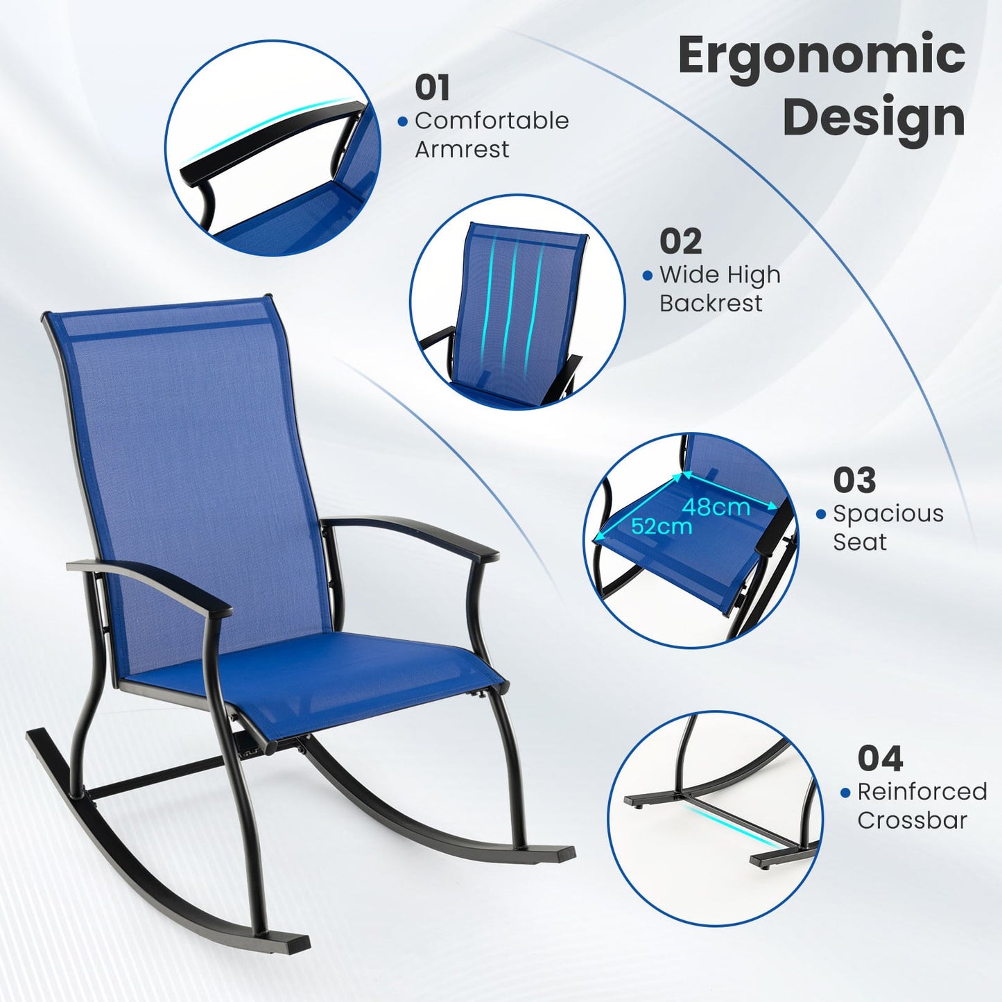 4 Pieces Outdoor Rocking Chairs with Breathable Backrest-Navy