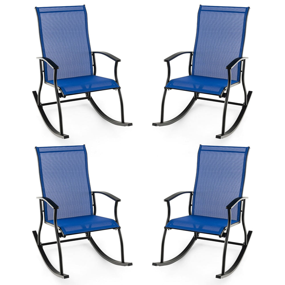 4 Pieces Outdoor Rocking Chairs with Breathable Backrest-Navy