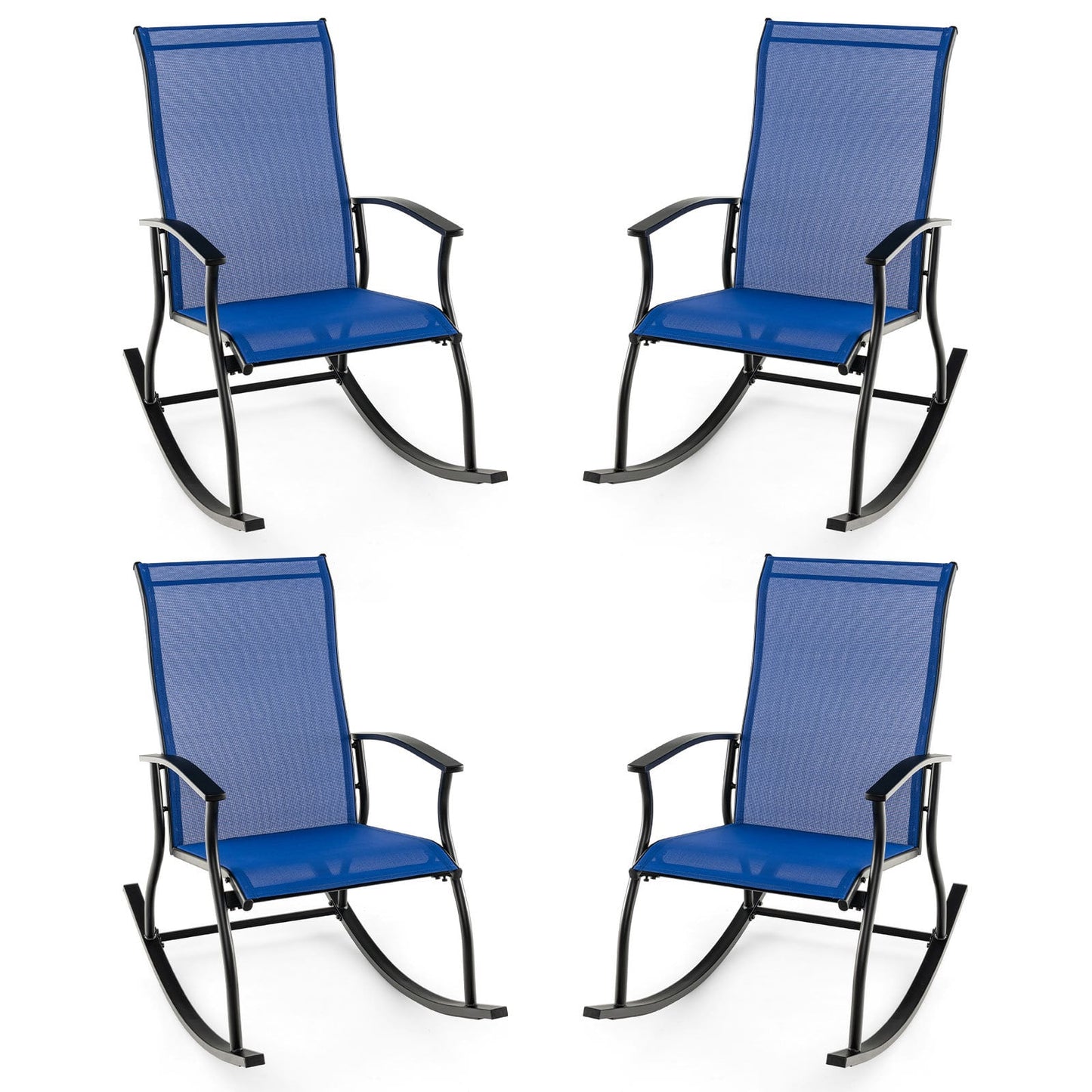 4 Pieces Outdoor Rocking Chairs with Breathable Backrest-Navy