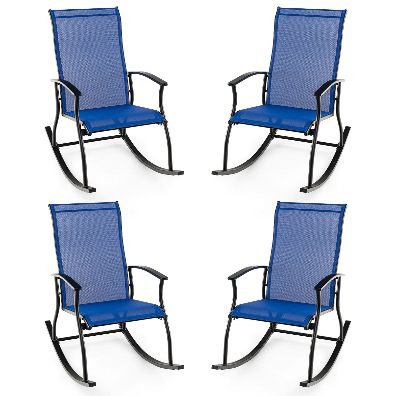 4 Pieces Outdoor Rocking Chairs with Breathable Backrest-Navy