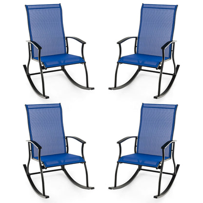 4 Pieces Outdoor Rocking Chairs with Breathable Backrest-Navy
