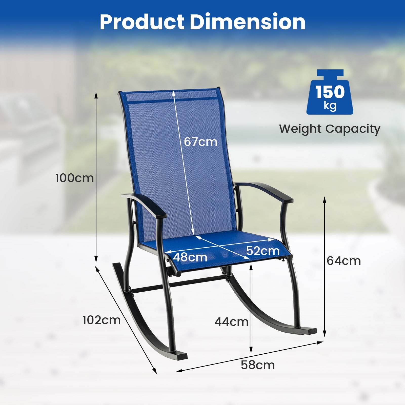 4 Pieces Outdoor Rocking Chairs with Breathable Backrest-Navy