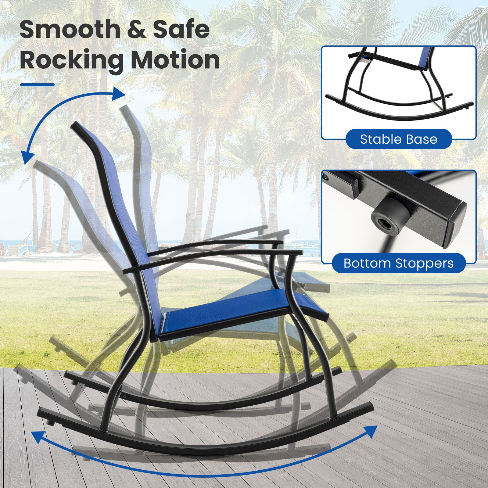 4 Pieces Outdoor Rocking Chairs with Breathable Backrest-Navy