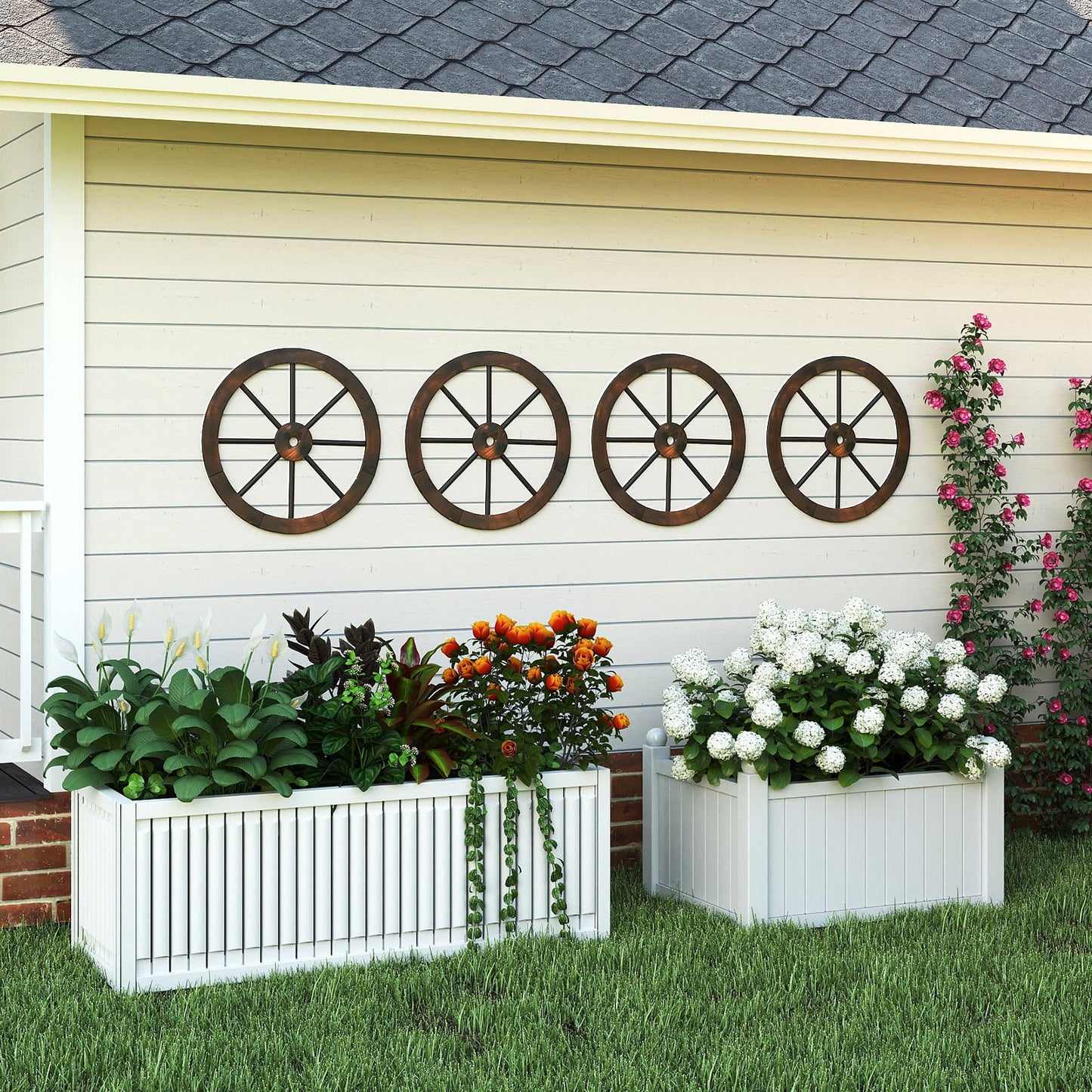 4 Pieces Rustic Wood Wagon Wheels for Party Bar Garage Home Garden
