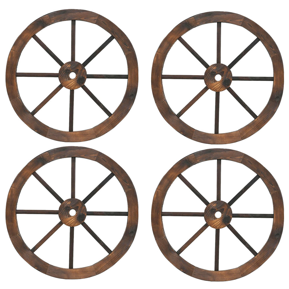 4 Pieces Rustic Wood Wagon Wheels for Party Bar Garage Home Garden