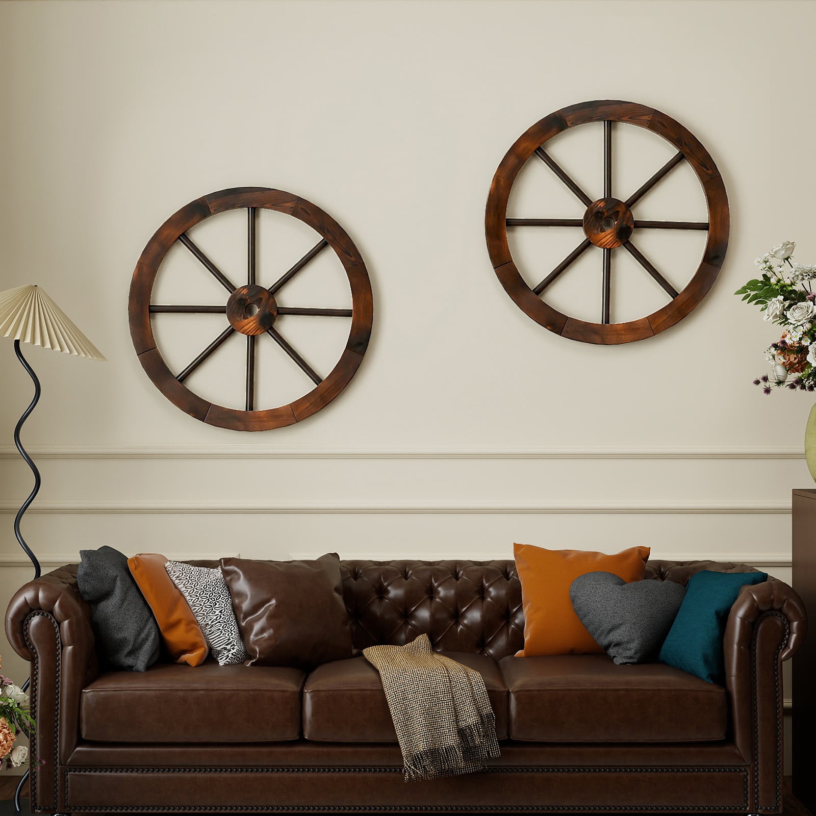 4 Pieces Rustic Wood Wagon Wheels for Party Bar Garage Home Garden