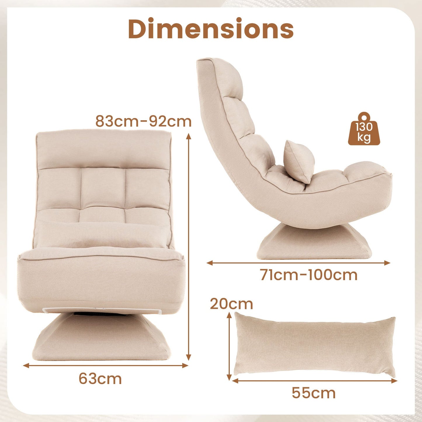 4-Position Adjustable Floor Chair with Swivel Base-Beige
