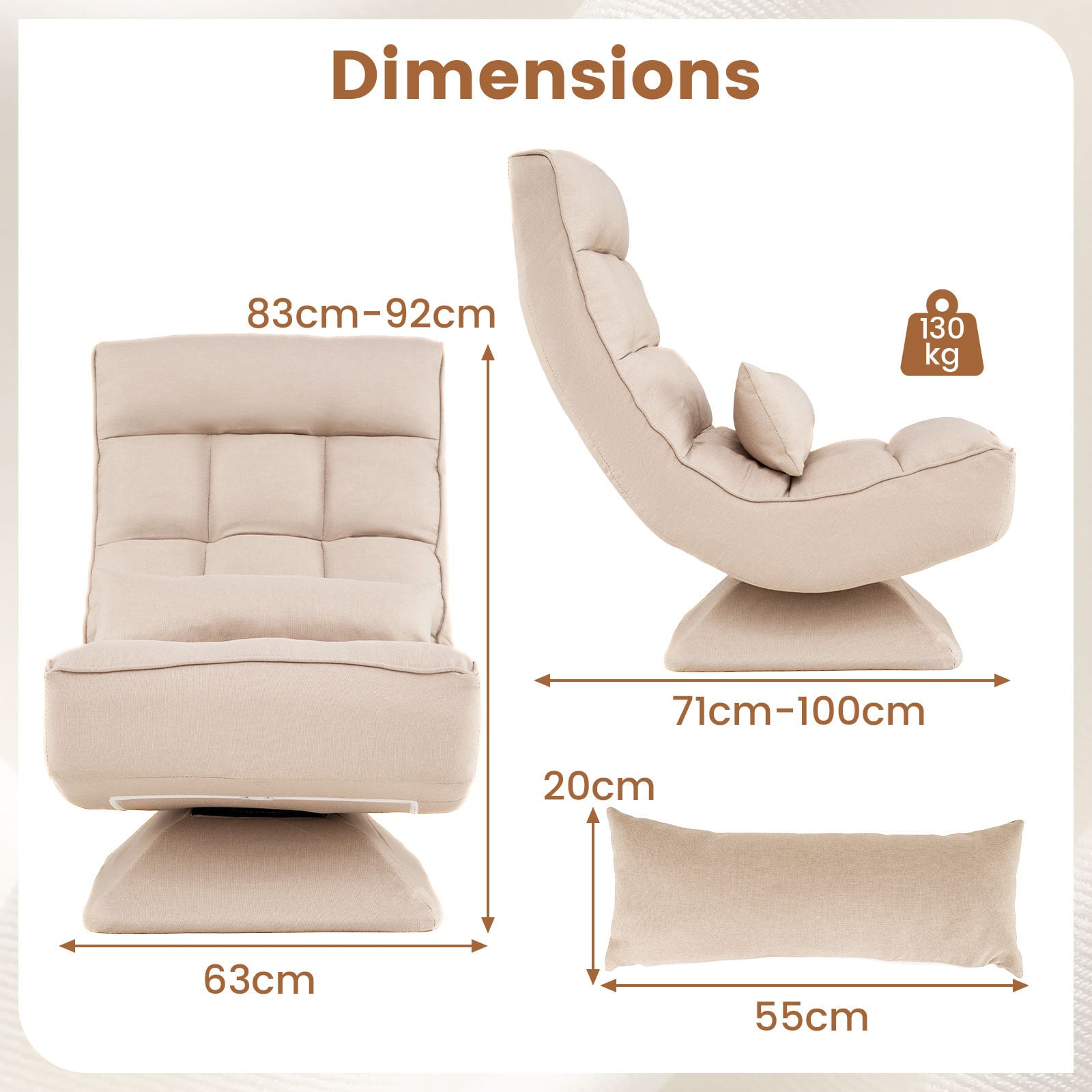4-Position Adjustable Floor Chair with Swivel Base-Beige